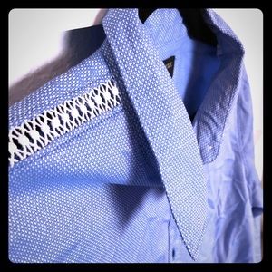 Lace piped blue collared shirt